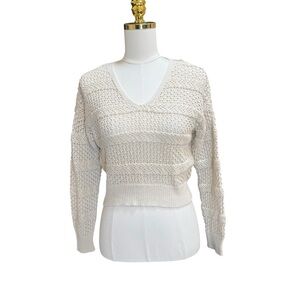 Freshman 1996 Cream Open Knit Crop Sweater Size M Boho